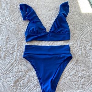 Aerie Blue Ruffle Bikini w/ High Waisted Bottoms